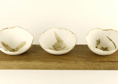 Vivienne Sillar, set of 3 bowls on reclaimed oak stand, Image Chris Farrow