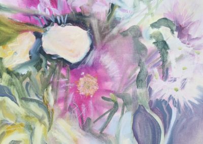 Colour flowers in jug drawn in an impressionistic style