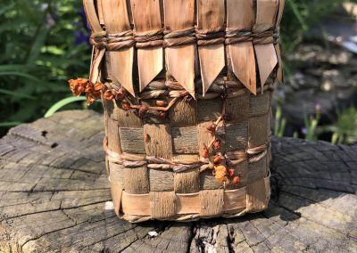Bark pot with crocosmia flower detail