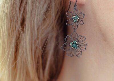 Judith Brown Jewellery Oxidised silver wire flower earrings